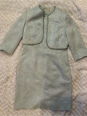 TAHARI Arthur S. Levine LUXE  Blue Dress Suit With Jeweled Edged Jacket Size 10